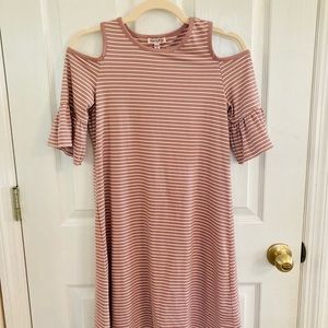 Blush striped cold shoulder dress